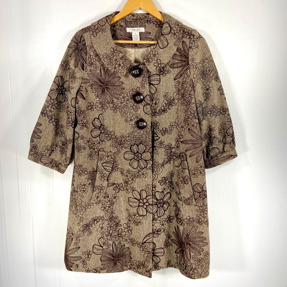 Vertigo Paris Brown Velvet‎ Flocked Tweed Coat Womens XL